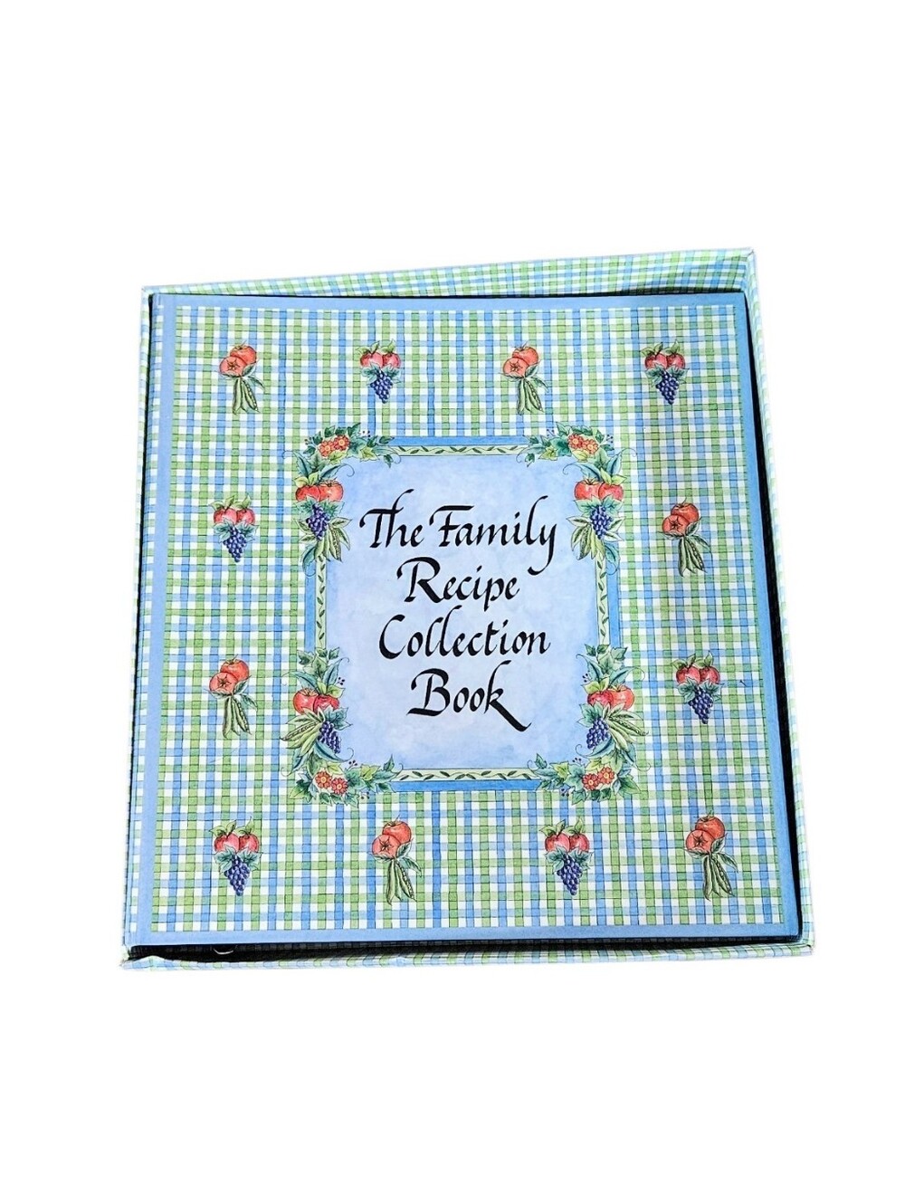 The Family Recipe Collection Book - Blue Plaid Floral Hardcover NWOT